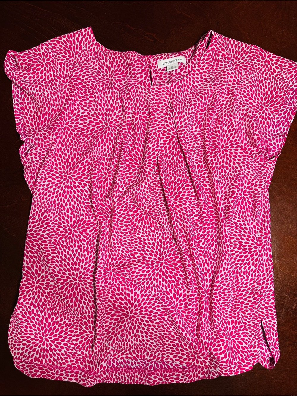 Liz Claiborne Bright Pink and White Petal Print Top